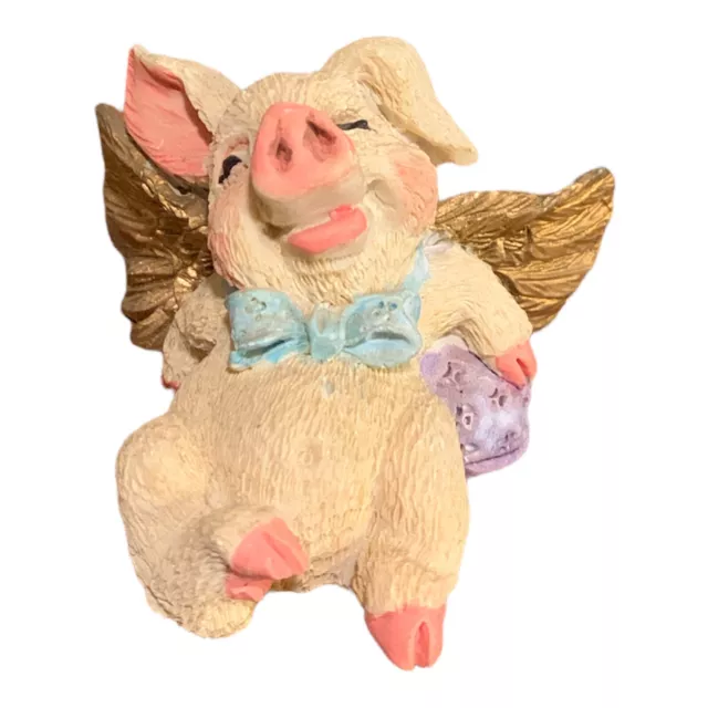 Ceramic Pig flying Winged Hog Pink Bow resin figure 2.5"