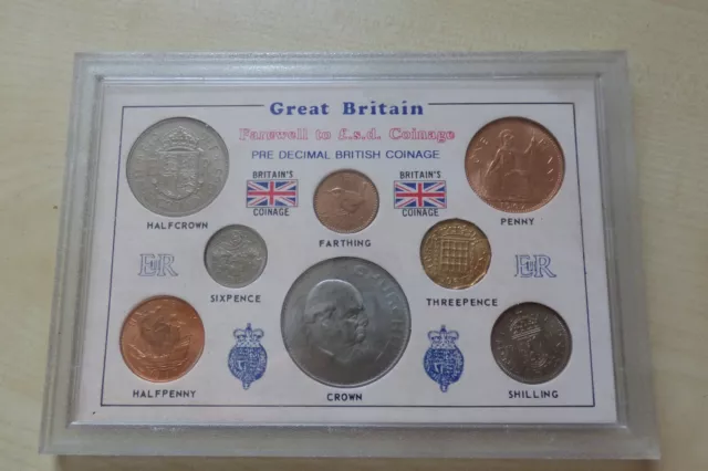 Farewell to the £.S.D. Pound System 10 coin Queen Elizabeth II Churchill Crown
