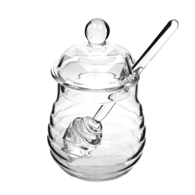 250ml Glass Honey Pot Set Heat Resistant Clear Jam Jar with Dipper and Lid