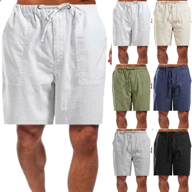 ️ Mens Linen Drawstring Plain Shorts Summer Holiday Beach Loose Pants Trousers