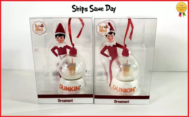2023 DUNKIN DONUTS Elf On The Shelf Girl & Boy Ornament Snow Globe Iced ...