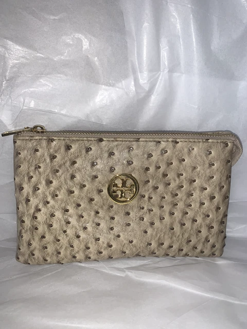 Womens wallet clutch zip close credit card slots tan ostrich print