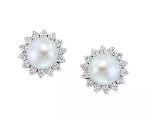 NWT EFFY Freshwater Pearl and Diamonds Earrings Sterling Silver