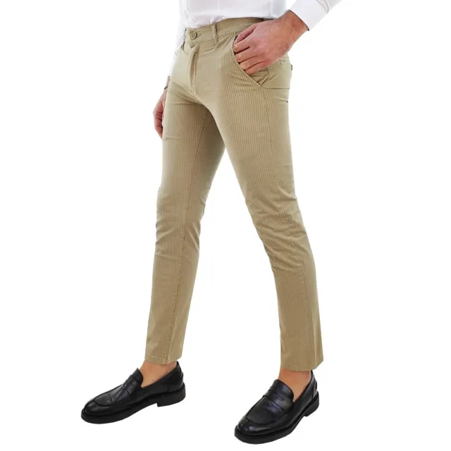 Pantalone uomo cotone con tasche laterali slim fit righe elegante casual RDV