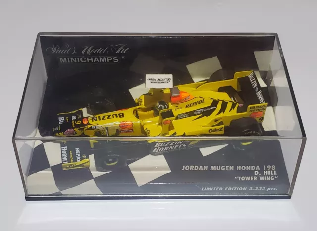 Minichamps 1:43 Jordan Mugen Honda 198 D.Hill ""Tower Wing"" Ltd Ed 3.333 Stck.