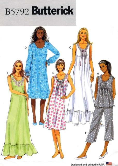 Butterick 5792 Misses' Loose Fitting Ruffled Top Gowns Pants Sewing Pattern