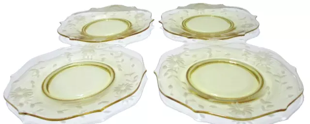 Vintage Lancaster Depression Glass Luncheon Plates Jubilee SET OF 4 Yellow