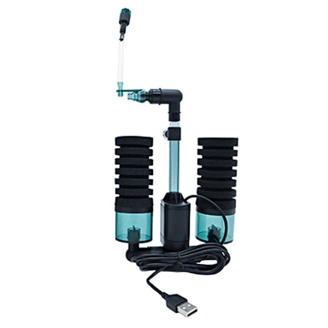 2W Aquarium Double Sponge Filter Quiet Electric Sponge Filter Fish Shrimp Tank