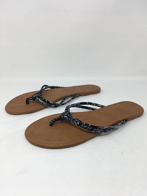 Women's Black/White Slip-On Casual Thong Flip Flop Slide Sandals Size US 9/10