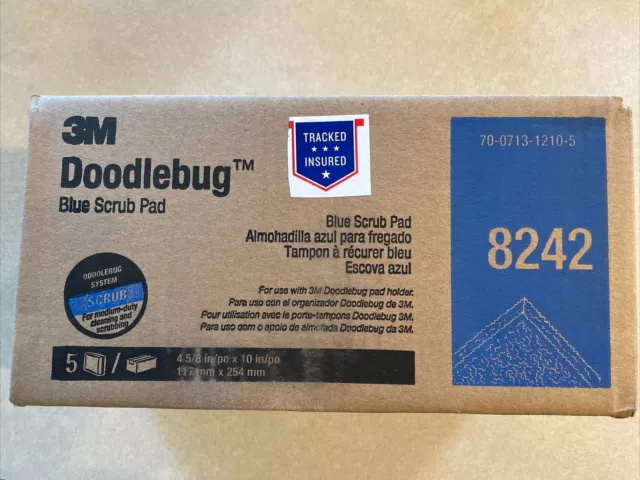 3M Doodlebug Blue Scrub Pad 8242 4.625 in x 10 in 5 Pieces Per Box NEW 3