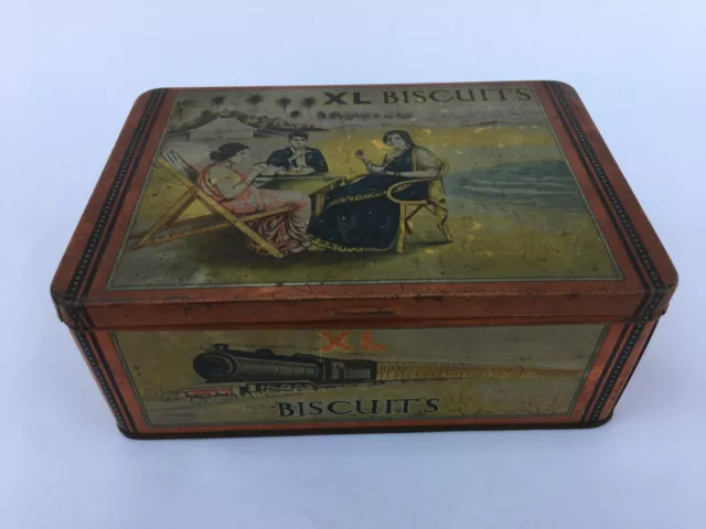 1950 Vintage Old XL Biscuits Family Print Bombay Biscuits Tin Box