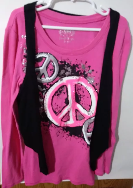 Justice Size 12 Multi-Color Long Sleeve Layer Look Top W/Peace Signs #47D