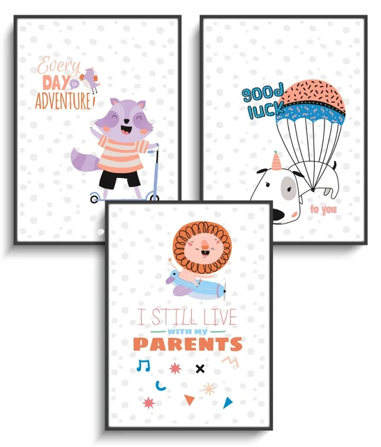 Wandbild A4 Deko 3er Set Lustige Tiere 4 Poster Geschenk Babyparty Kinderzimmer