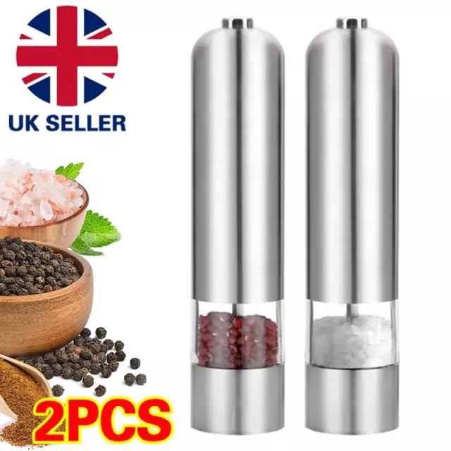 2PCS Electric Salt and Pepper Mill Set Grinder Shaker Light Up Stainless Steel.