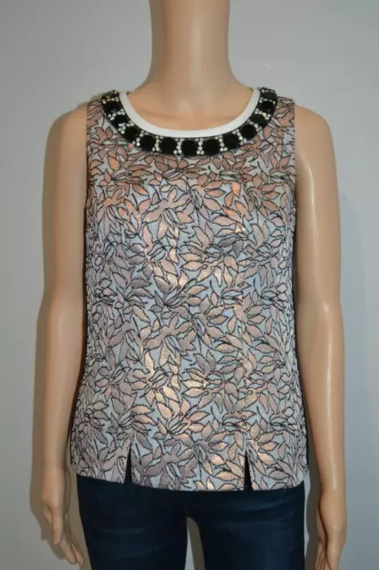 Marni Beige/Copper/Black Floral Brocade Crystal Sleeveless Blouse/Top, 38/US 2