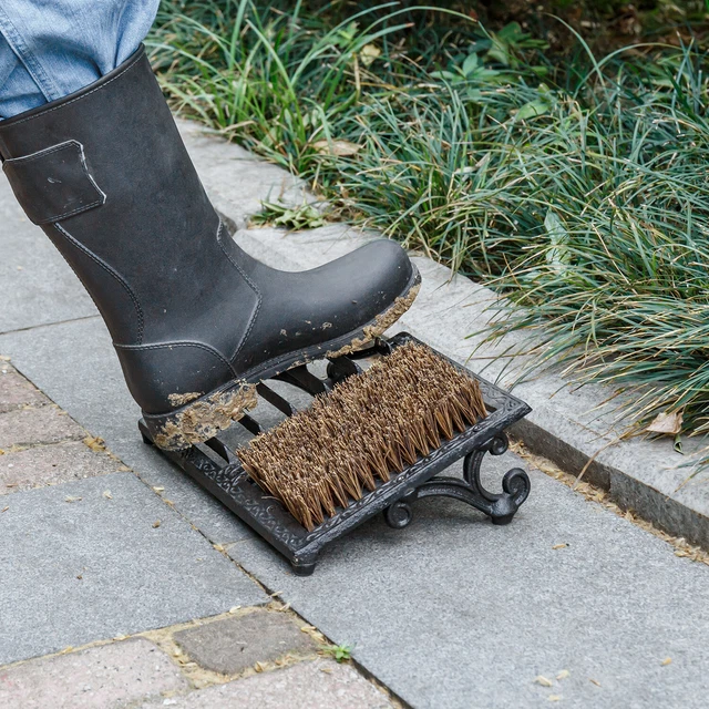 Vintage Black Heavy Duty Cast Iron Angled Boot Scraper Mat Dirt Cleaner Brush 2