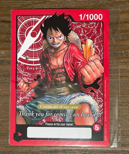 ONE PIECE CARD Game Grand Prize Certificate of Our Crew Oversized Luffy