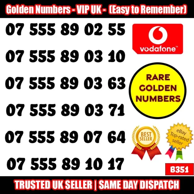 Golden Numbers VIP UK SIM - Easy to Remember & Memorize Numbers LOT - B351