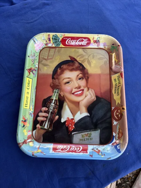 Old Vintage 1950's Drink Coca-Cola Menu Girl Serving Tray