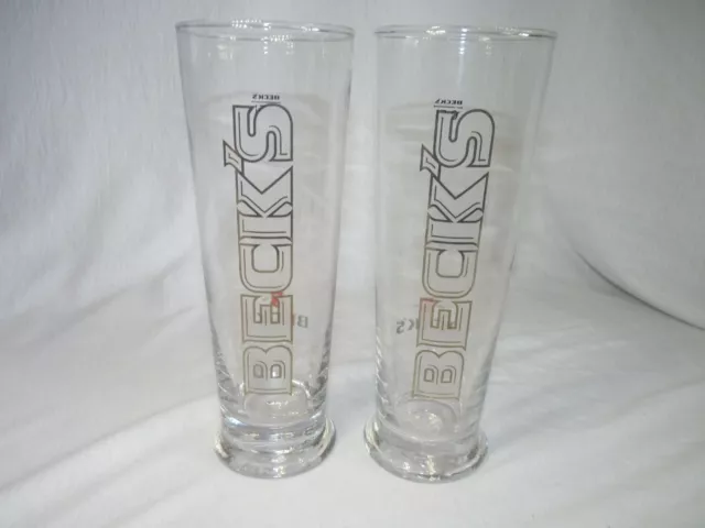 2 x BECKS BEER Tall Fat Stange BEER GLASSES 500ml Beck's Brewery Germany - VGC