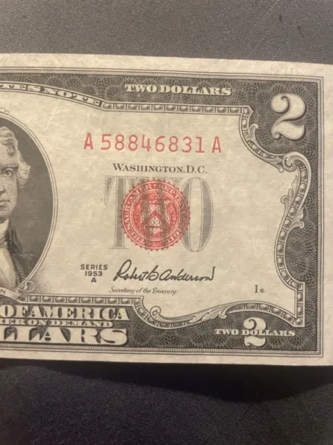 CRISP AU/CU 1953-A $2 Dollar Bill Red Seal United States Note UNC UNCIRCULATED
