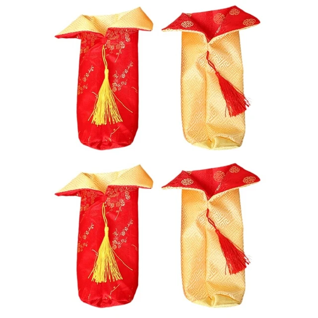 4 pz decorazione bottiglia di vino in broccato sacchetto regalo iscrizione abito da sposa