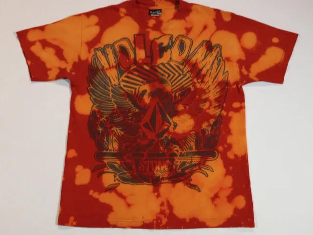 Men Medium Vtg Y2K VOLCOM Stone Bleach Dye Graffiti Eagle Skate Surf T-Shirt