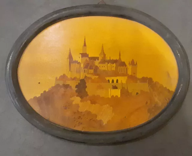 original Jugendstil Holz Bild eingelegt Burg Hohenzollern Traum