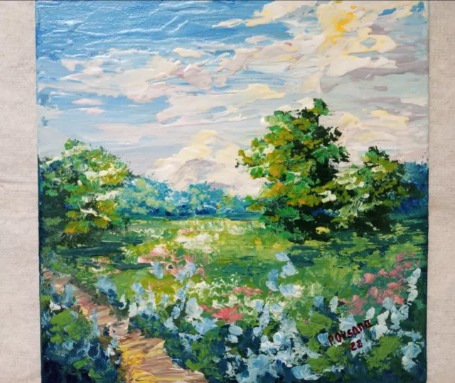 Original Art Wildflowers meadow Landscape Painting Summer Artwork texture