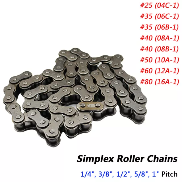 #25, #35, #40, #50, #60 Simplex Roller Chains 1/4", 3/8", 1/2", 5/8", 1" Pitch