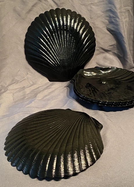 Arcoroc Black Seashell Clam Dessert Salad Plates Set of 5 Coquillage Glass Deco