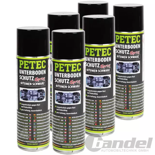 6x PETEC Protection Anti-encastrement Bitume Noir 500 ML Garde Rouille