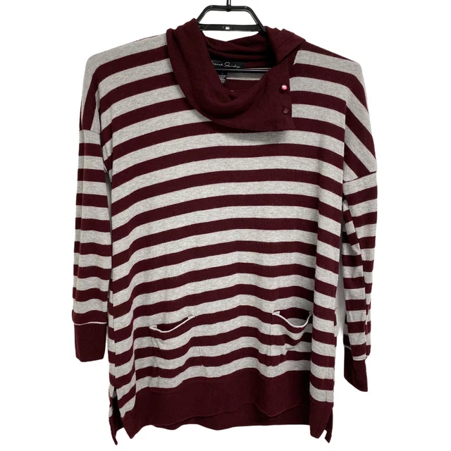 French Laundry Femmes Souple Tunique Pull Poches Bordeaux Gris Rayé Taille M