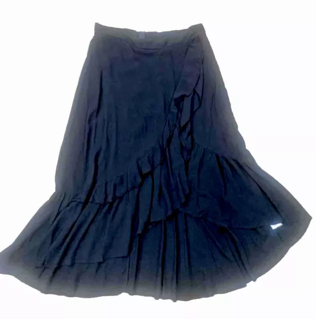 Torrid Blk Tiered Ruffled Side Hi-Lo Maxi Skirt Size 1X Zip Back W/Side Elastic