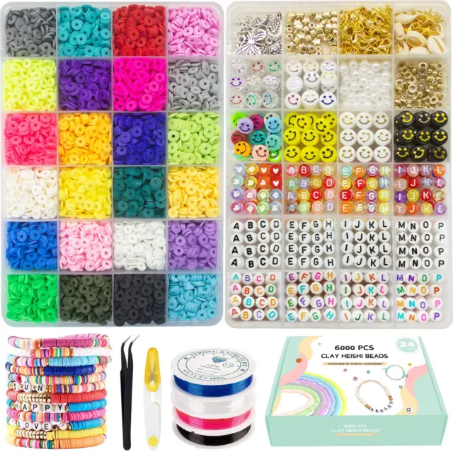 Total 7200 Pcs Clay Beads for Bracelet Making Kits 24 Colors Jewelry Making Kit