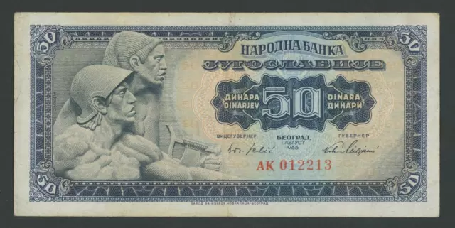 🔴YUGOSLAVIA   50 Dinara 1965 VF   Large type serial number🔴 DV