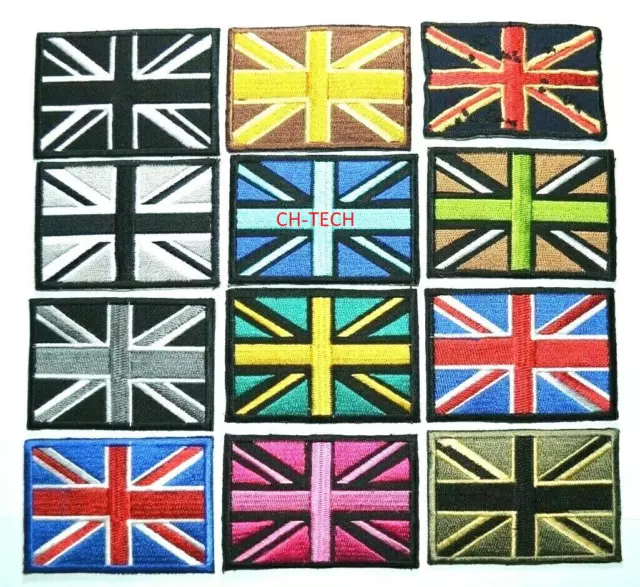 Embroidered Iron On UK Flag Patch Sew On Union Jack British Badge Various Colour 2