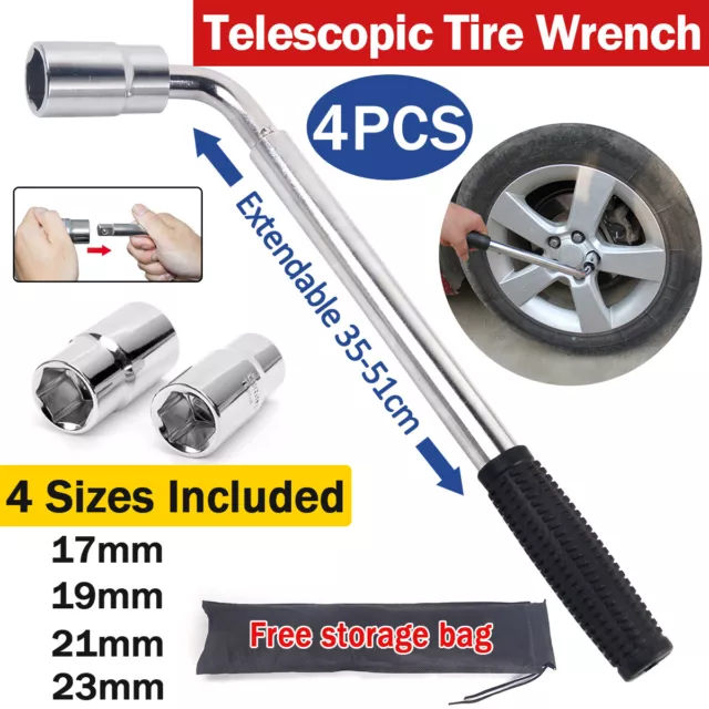 17 19 21 23mm Extendable Wheel Telescopic Car Van Brace Socket Tyre Nut Wrench