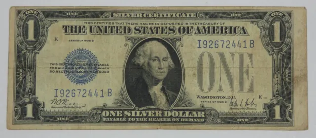 Series 1928-B Blue Seal $1 Silver Certificate Note FINE  Fr#1602 Problem Free