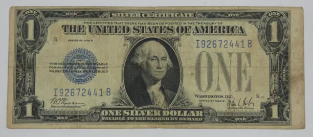 Series 1928-B Blue Seal $1 Silver Certificate Note FINE  Fr#1602 Problem Free