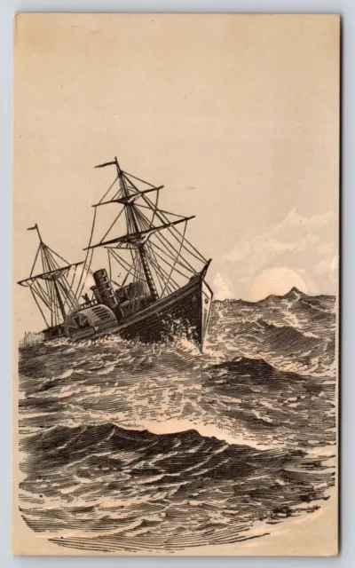 Antique Nautical Art Card Victorian Ship Boat
