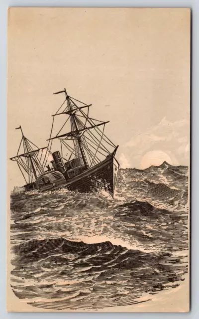 Antique Nautical Art Card Victorian Ship Boat