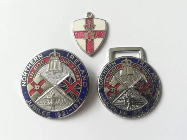 1921 - 71 Northern Ireland Jubilee Badge & Keyring, Ulster Pendant.