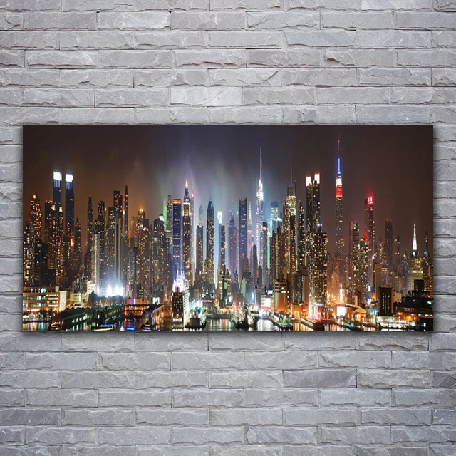 Tableau Sur Verre Tulup - Vue De Ville 125x50 Cm - Bleu Et Jaune - Moderne