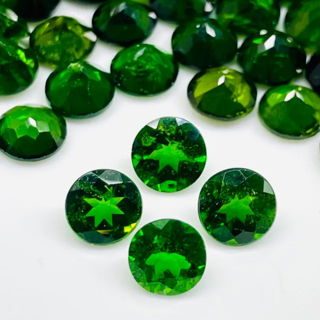 4 Pcs Natural Chrome Diopside 7mm Round Cut Vivid Green Loose Gemstones Lot