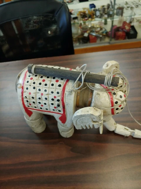 Antique Carved Exotic Painted Elephant Marionette - Stunning 2