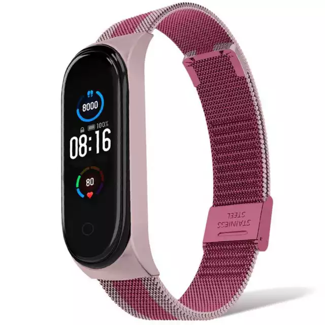 Recambio Correa de Acero Inoxidable Ajustable para Xiaomi Mi Band 5 6 Doble Rosa