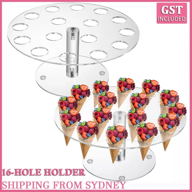 16-Hole Round Acrylic Ice Cream Cone Dessert Holder Display Stand Banquet Shelf