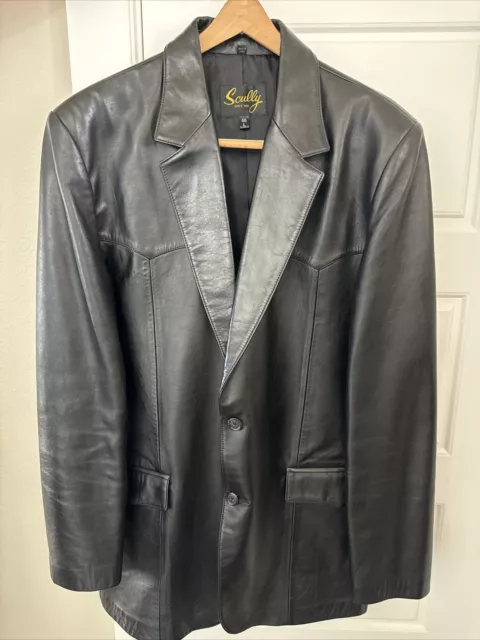 Scully Mens Brown Black Leather Blazer Jacket Size 46L Super Soft!