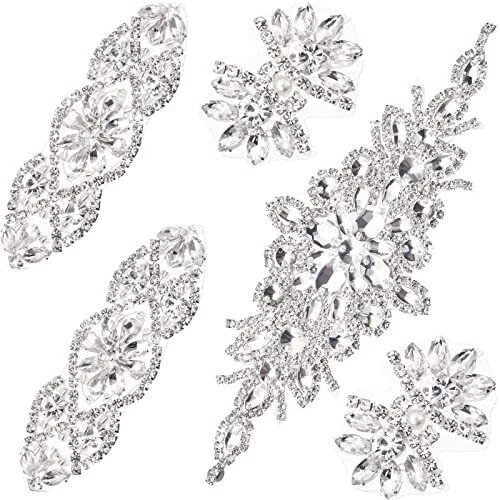 5 Pcs Crystal Rhinestone Applique Silver Wedding Applique Iron on Rhinestone ...